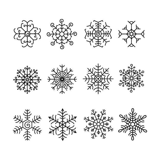 Elementos de copos de nieve de la temporada de invierno para la ilustración vectorial de diseño de Navidad