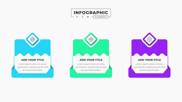 Elementos creativos de infografía de negocios con 3 pasos u opciones
