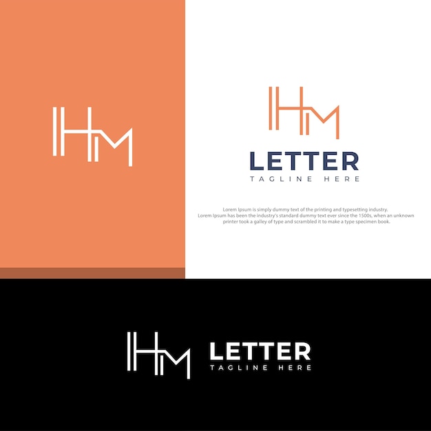 Elementos creativos de plantilla de diseño de la letra del logotipo HM MH Logotipo de letra del alfabeto digital abstracto moderno
