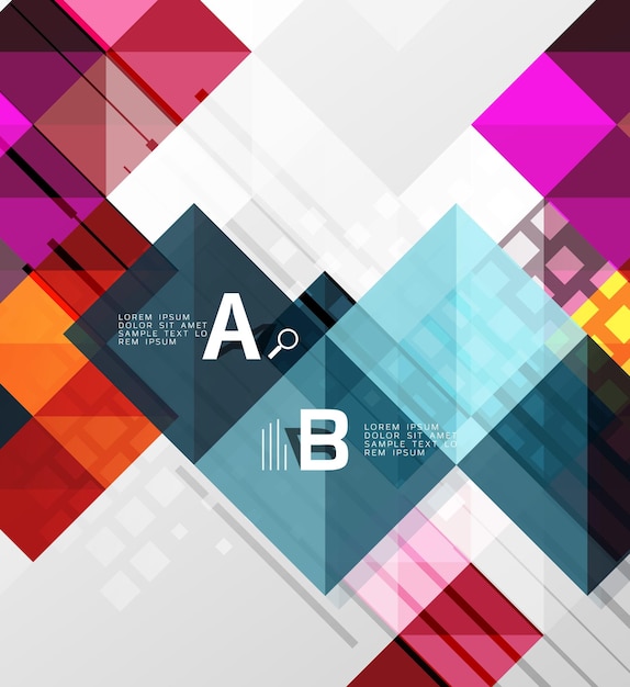 Elementos cuadrados vectoriales en fondo abstracto gris con infografías Template de fondo vectorial para impresión diagrama de diseño de flujo de trabajo opciones de número o banner de diseño web