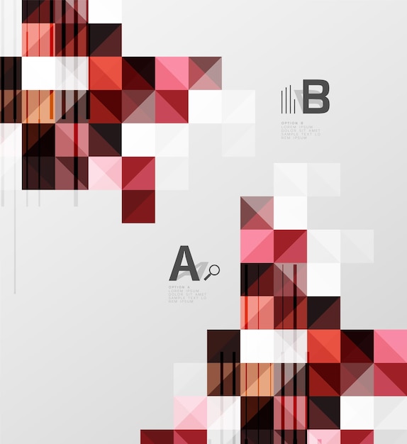 Elementos cuadrados vectoriales sobre fondo abstracto gris con infografías Fondo de plantilla vectorial para opciones de número de diagrama de diseño de flujo de trabajo de impresión o banner de diseño web