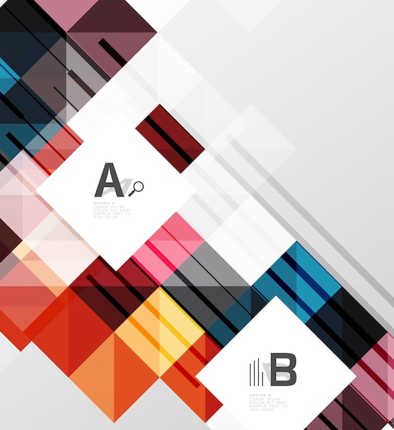 Elementos cuadrados vectoriales sobre fondo abstracto gris con infografías Fondo de plantilla vectorial para opciones de número de diagrama de diseño de flujo de trabajo de impresión o banner de diseño web