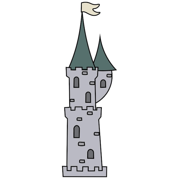 Elementos de decoración de castillo de dibujos animados diseño de estilo plano de ilustración de vector colorido para camiseta de tarjetas