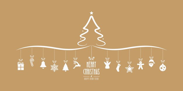 elementos de decoración colgantes del árbol de navidad fondo dorado