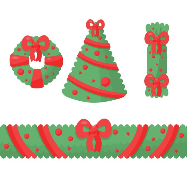 Elementos de decoración navideña para diseño de saludo Artículos festivos de año nuevo
