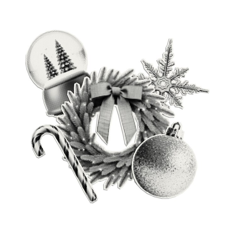 Vector elementos decorativos de año nuevo y navidad con efecto de medio tono recorte de papel de moda para estandarte de collage navideño