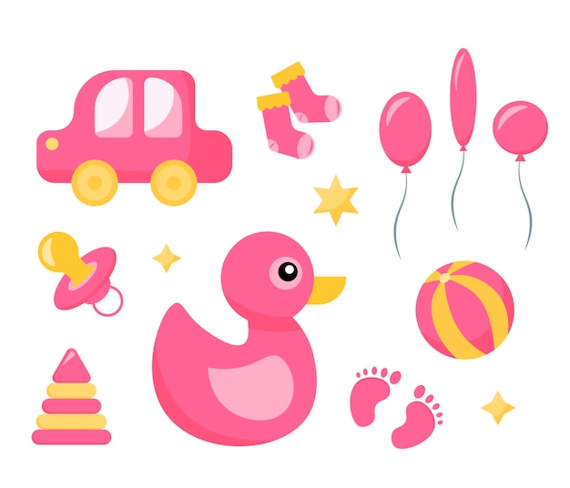 Elementos decorativos para el diseño de baby shower Diseño de elemento vectorial de banner de tarjeta de fiesta de revelación de género