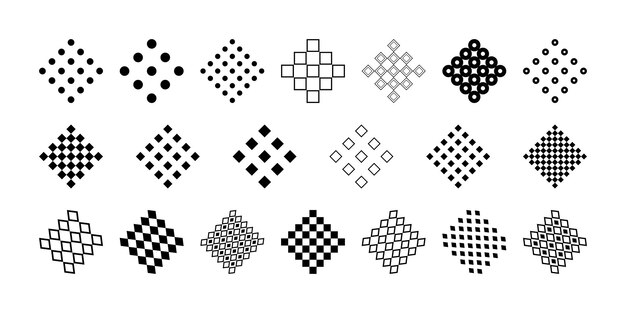 Elementos decorativos en estilo minimalista de memphis. Conjunto de celosía de rejilla de malla de patrones cuadrados simples