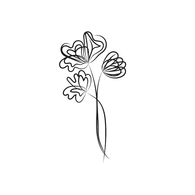 Elementos decorativos florales dibujados a mano por vectores diseño plano dibujado a mano por vector contorno simple de flores