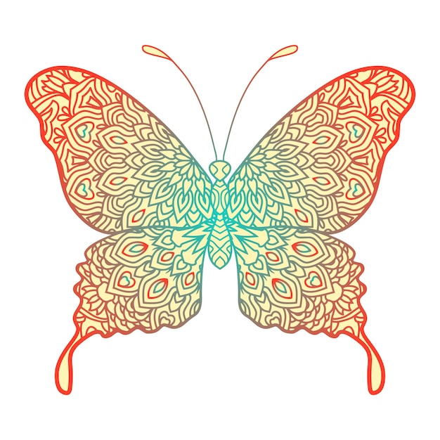 Elementos decorativos vintage de mariposa con mandala.