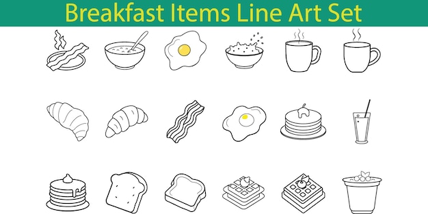 Elementos de desayuno Ilustración del conjunto de arte de la línea