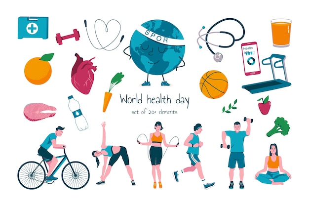 Vector elementos del día mundial de la salud en un diseño plano