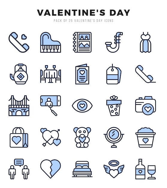 Elementos del día de San Valentín Conjunto de iconos web de dos colores Ilustración vectorial sencilla