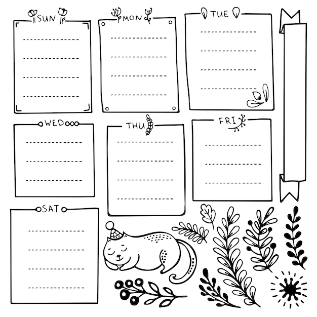 Elementos dibujados a mano de bullet journal