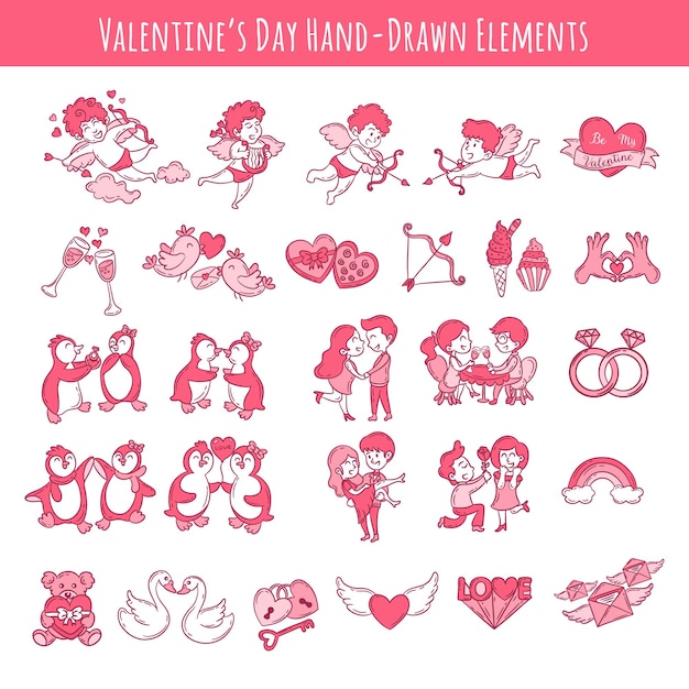 Vector elementos dibujados a mano de san valentín