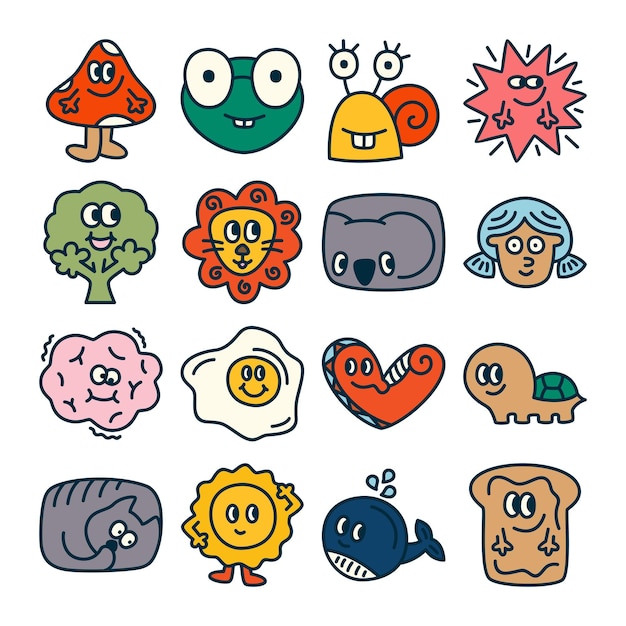elementos de dibujos animados dibujados a mano vector