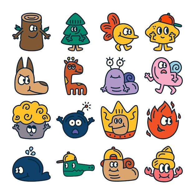 elementos de dibujos animados dibujados a mano vector
