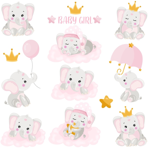 Con elementos digitales rosados de una niña elefante