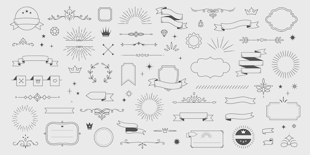 Elementos de diseño de adornos decorativos vintage en ilustración vectorial dibujada a mano al estilo doodle