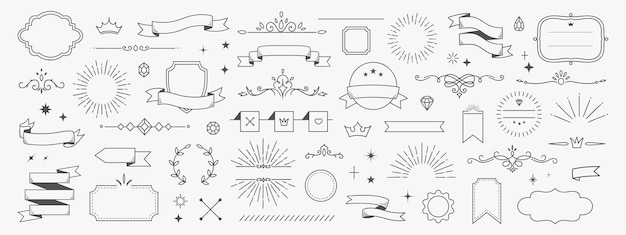 Elementos de diseño de adornos decorativos vintage en ilustración vectorial dibujada a mano al estilo doodle