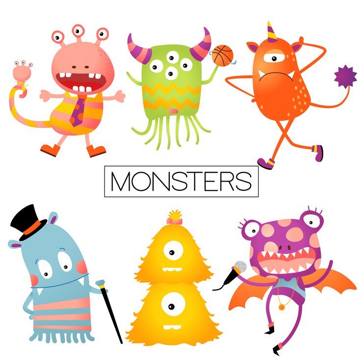 Elementos de diseño para bebés o niños, colorido Happy Monster Set.