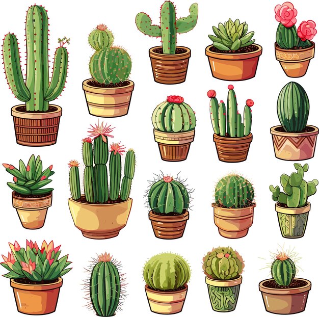 Vector elementos de diseño de cactus en fondo blanco