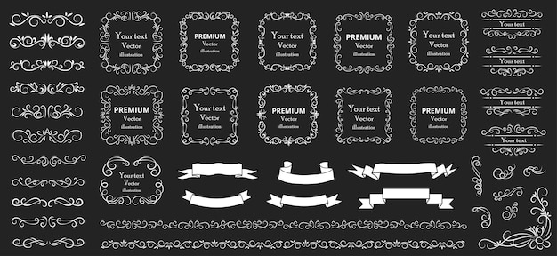 Elementos de diseño caligráfico remolinos decorativos o pergaminos marcos vintage florece etiquetas