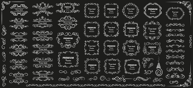 Elementos de diseño caligráfico Remolinos decorativos o pergaminos Marcos vintage Florece etiquetas