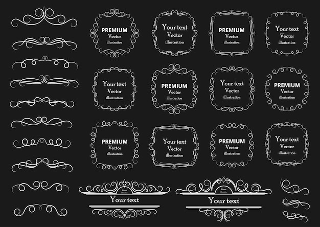 Elementos de diseño caligráfico Remolinos decorativos o pergaminos Marcos vintage Florece etiquetas