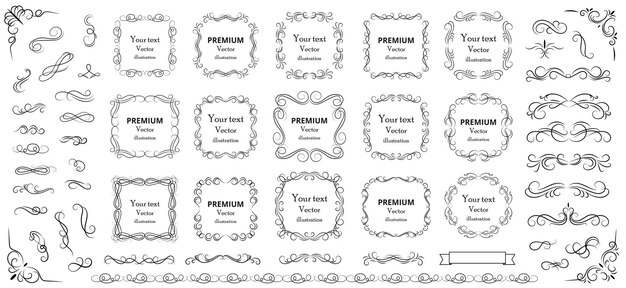 Elementos de diseño caligráfico Remolinos decorativos o pergaminos Marcos vintage Florece etiquetas