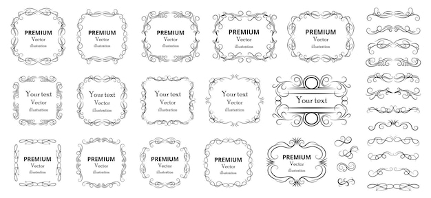 Elementos de diseño caligráfico remolinos decorativos o pergaminos marcos vintage florece etiquetas