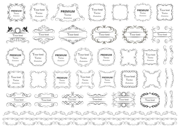 Elementos de diseño caligráfico Remolinos decorativos o rollos de marcos antiguos florecen etiquetas