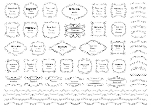 Elementos de diseño caligráfico Remolinos decorativos o rollos de marcos antiguos florecen etiquetas