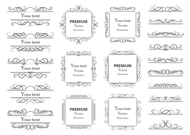 Elementos de diseño caligráfico Remolinos decorativos o rollos de marcos antiguos florecen etiquetas