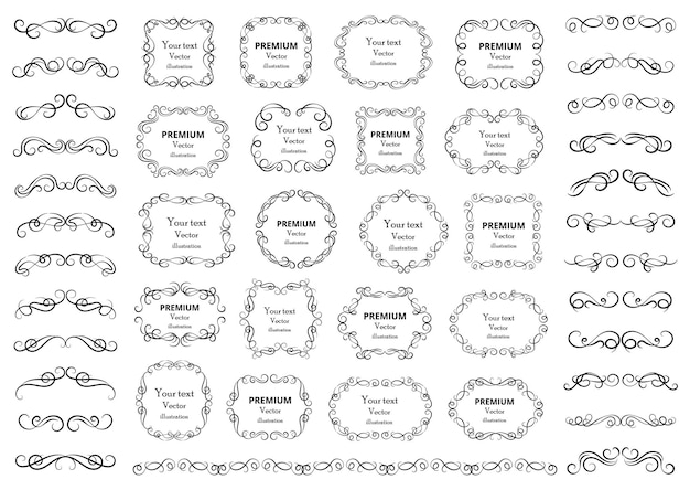 Elementos de diseño caligráfico Remolinos decorativos o rollos de marcos antiguos florecen etiquetas