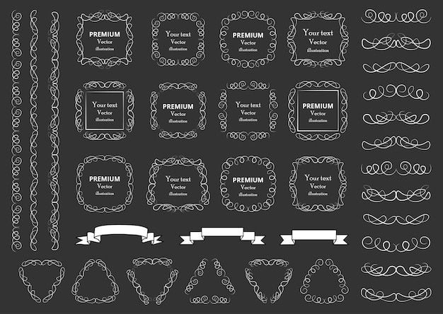 Elementos de diseño caligráfico Remolinos decorativos o rollos de marcos antiguos florecen etiquetas