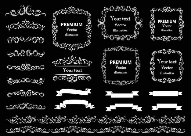 Elementos de diseño caligráfico Remolinos decorativos o rollos de marcos antiguos florecen etiquetas