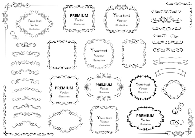 Elementos de diseño caligráfico Remolinos decorativos o rollos de marcos antiguos florecen etiquetas