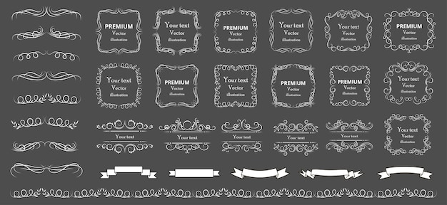 elementos de diseño caligráfico remolinos decorativos y rollos marcos vintage florece etiquetas y