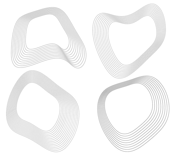 Elementos de diseño Círculo de forma deformada conchas marinas Establecer elemento de logotipo de rayas onduladas circulares abstractas sobre fondo blanco aislado Ilustración vectorial EPS 10 ola con líneas creadas con la herramienta de mezcla