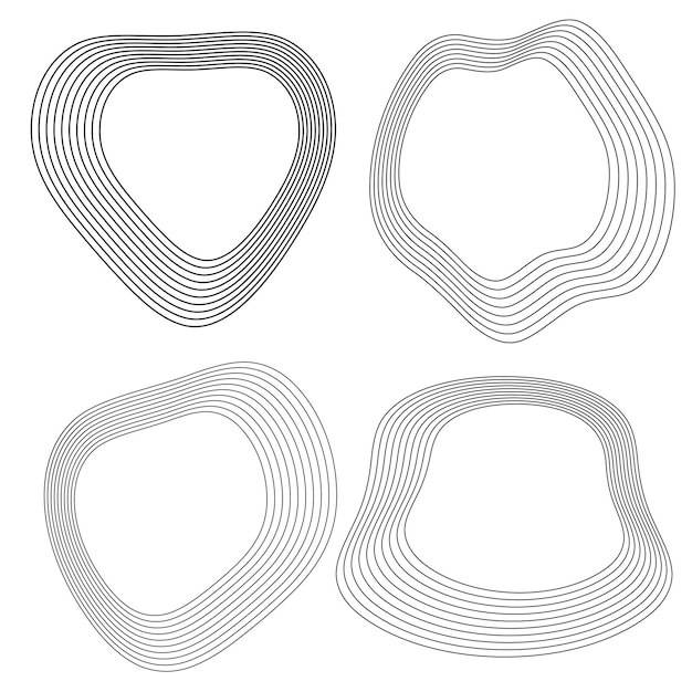 Elementos de diseño Círculo de forma deformada conchas marinas Establecer elemento de logotipo de rayas onduladas circulares abstractas sobre fondo blanco aislado Ilustración vectorial EPS 10 ola con líneas creadas con la herramienta de mezcla