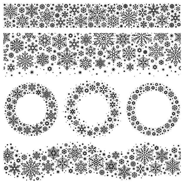 Elementos de diseño con copos de nieve sobre un fondo blanco