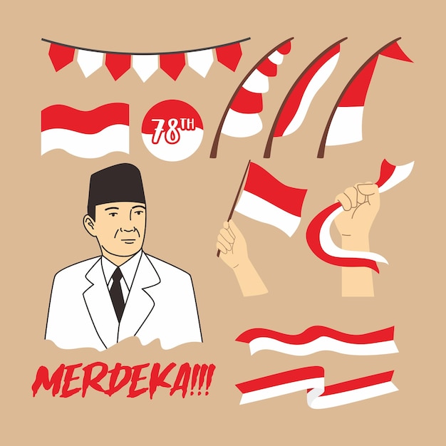 Elementos de diseño del día de la independencia de indonesia