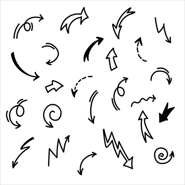 Elementos de diseño dibujados a mano en negro sobre fondo blanco Doodle corazón flecha estrella brillo símbolo de decoración conjunto de símbolos de icono lindas líneas de pincel decorativo boceto elementos de diseño de pluma