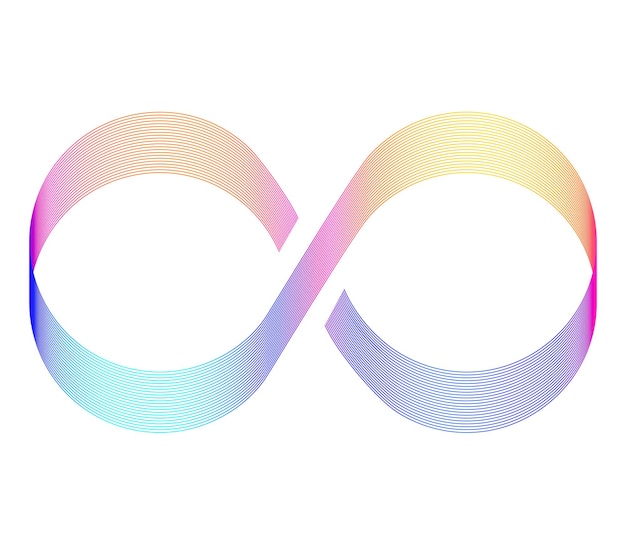 Elementos de diseño Espectro de color de signo de infinito Gradiente de arco iris en forma de símbolo de infinito Degradado colorido de ocho signos Ilustración vectorial EPS 10 digital para promoción de nuevos productos