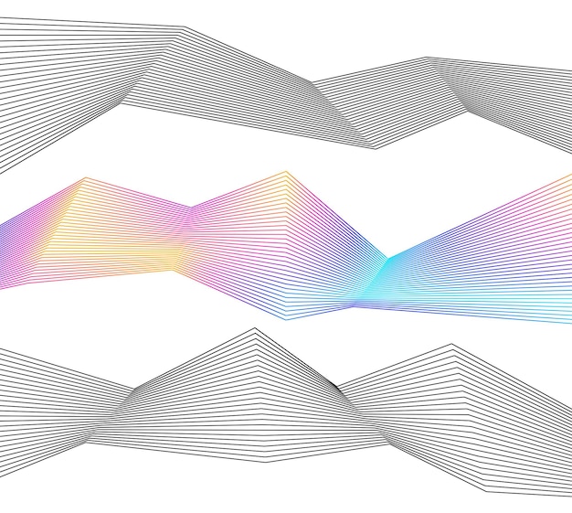 Elementos de diseño Esquinas afiladas curvas ondean muchas líneas Rayas rotas verticales abstractas sobre fondo blanco aislado Arte de línea creativa Ilustración vectorial EPS 10 Línea de color creada con la herramienta Mezclar