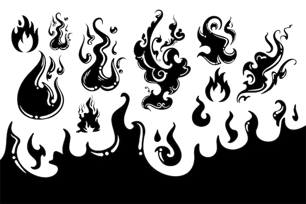 Elementos de diseño estilizados de silueta de fuego y llamas