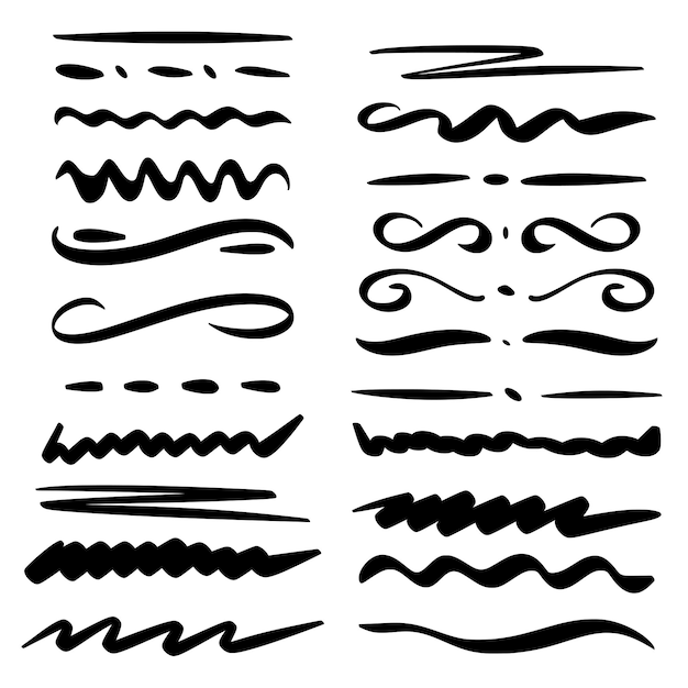 Elementos de diseño de estilo de doodle dibujado a mano línea de onda zigzag trazos de pincel separador marcadores signos