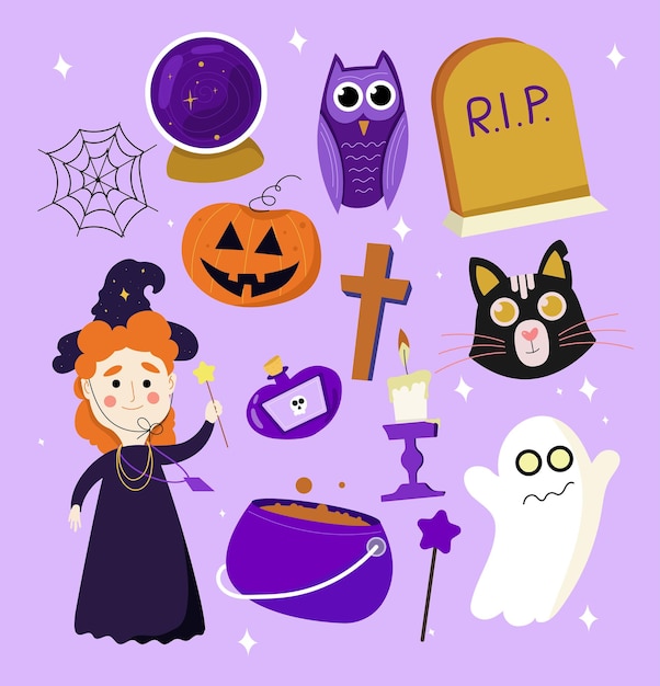 Elementos de diseño de feliz Halloween. elementos de diseño de Halloween, calabaza, fantasma, gato