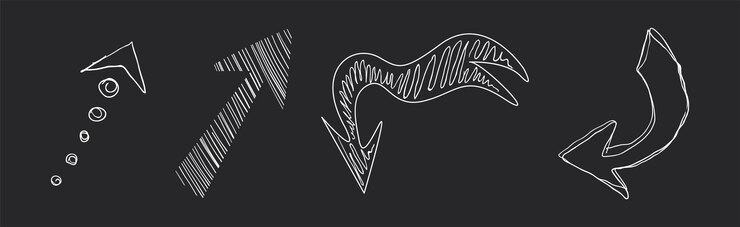 Vector elementos de diseño de flechas de tiza blanca sobre fondo negro conjunto de vectores